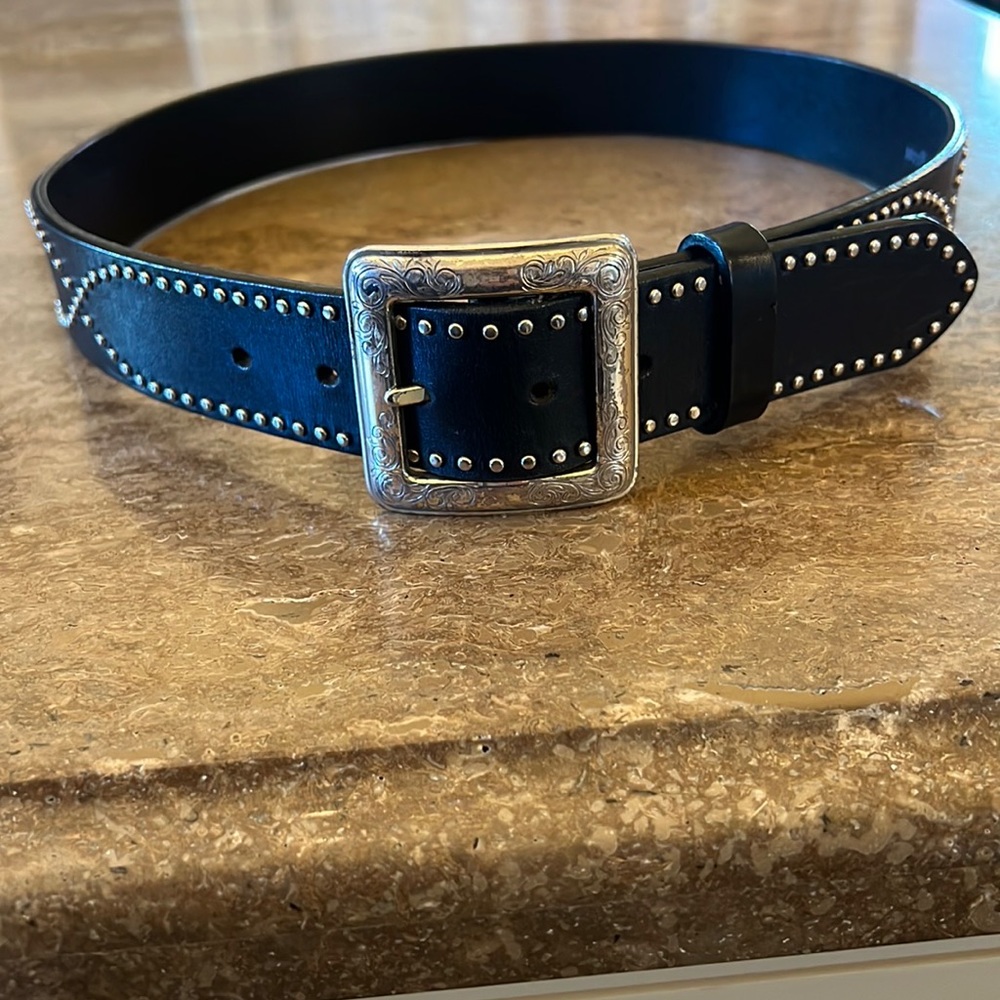 Brighton Studded Black Leather Belt